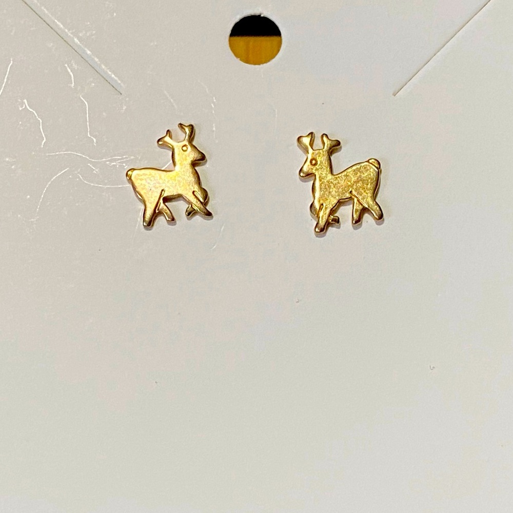 Vintage Gold Plated Christmas Reindeer Stud Earrings